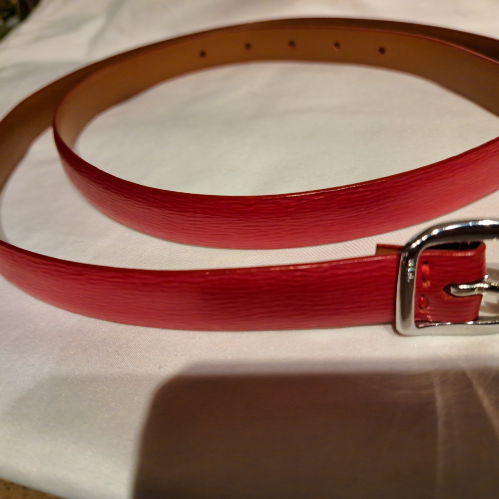 Ralph Lauren Red Leather Belt with Silver Buckle